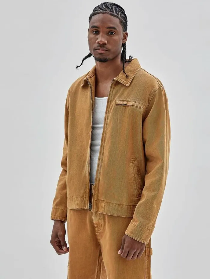 Men Zipped Denim Jacket Beige Guess Coats And Jackets