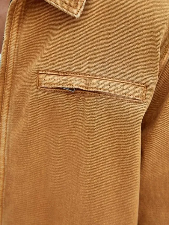 Men Zipped Denim Jacket Beige Guess Coats And Jackets