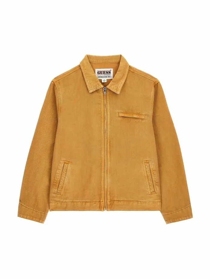 Men Zipped Denim Jacket Beige Guess Coats And Jackets