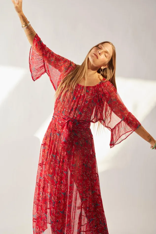 Mesa Maxi Chiffon Watercolor Verm Women Natalie Martin Dresses