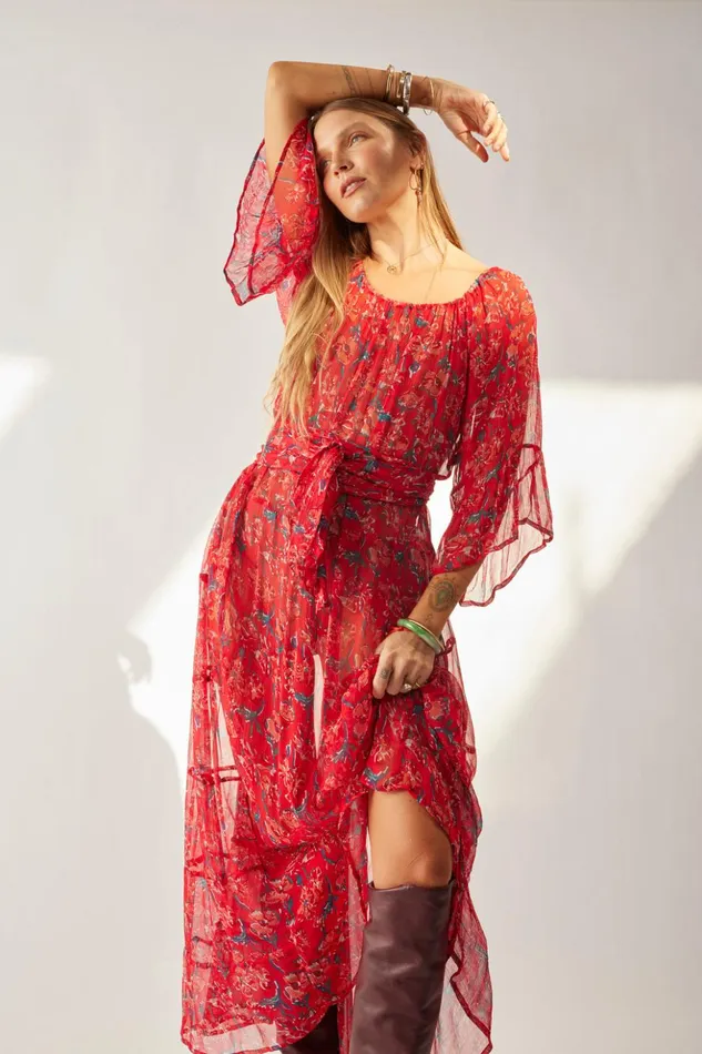 Mesa Maxi Chiffon Watercolor Verm Women Natalie Martin Dresses