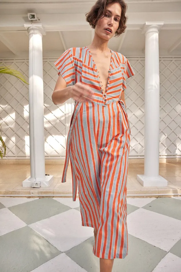 Monica Dress Batik Stripe Sage Women Natalie Martin Dresses