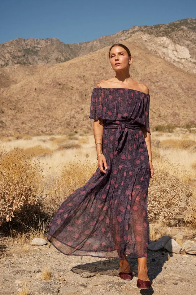 Naomi Dress With Sash Snowflake Aubergine Women Natalie Martin Dresses