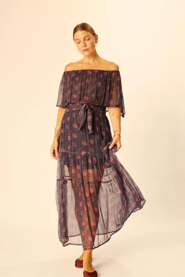 Naomi Dress With Sash Snowflake Aubergine Women Natalie Martin Dresses