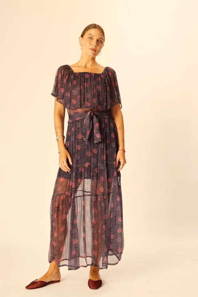 Naomi Dress With Sash Snowflake Aubergine Women Natalie Martin Dresses