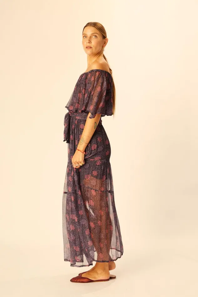 Naomi Dress With Sash Snowflake Aubergine Women Natalie Martin Dresses