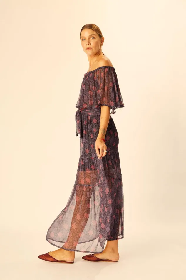 Naomi Dress With Sash Snowflake Aubergine Women Natalie Martin Dresses