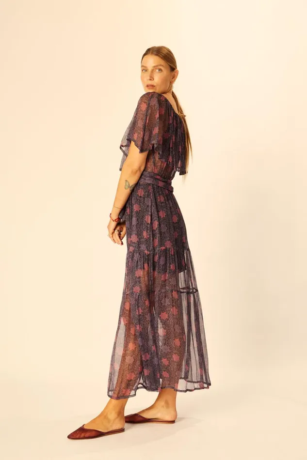 Naomi Dress With Sash Snowflake Aubergine Women Natalie Martin Dresses