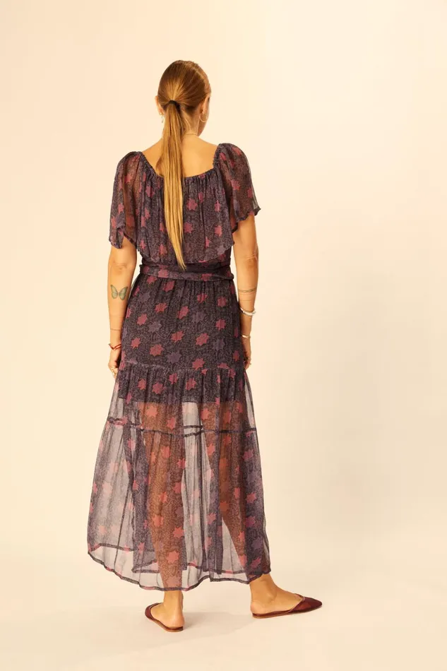 Naomi Dress With Sash Snowflake Aubergine Women Natalie Martin Dresses