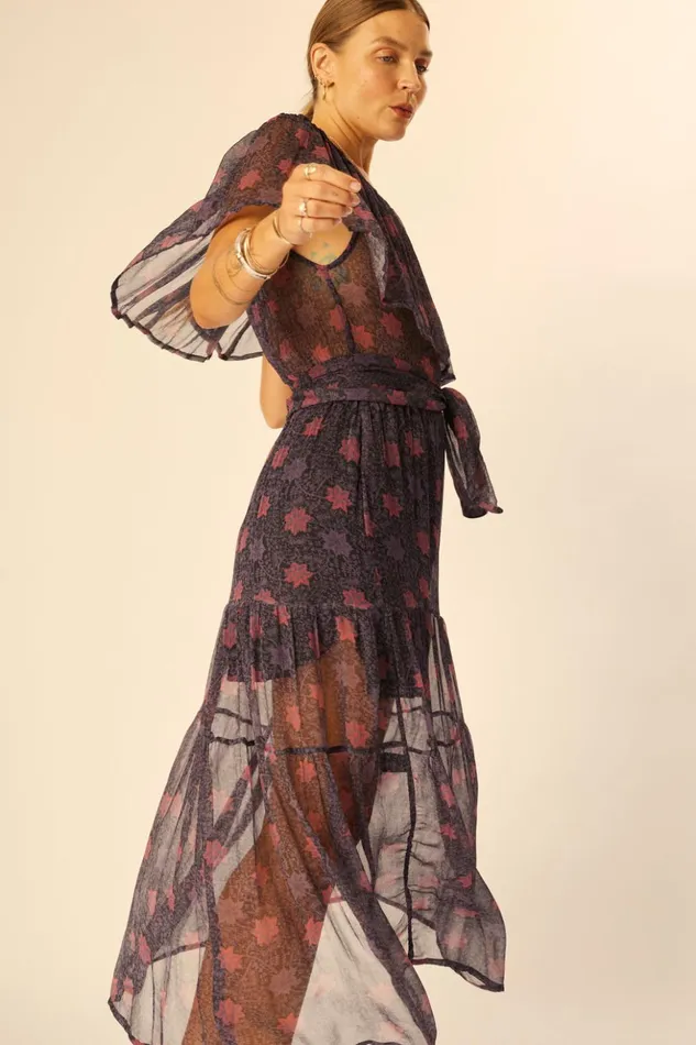 Naomi Dress With Sash Snowflake Aubergine Women Natalie Martin Dresses
