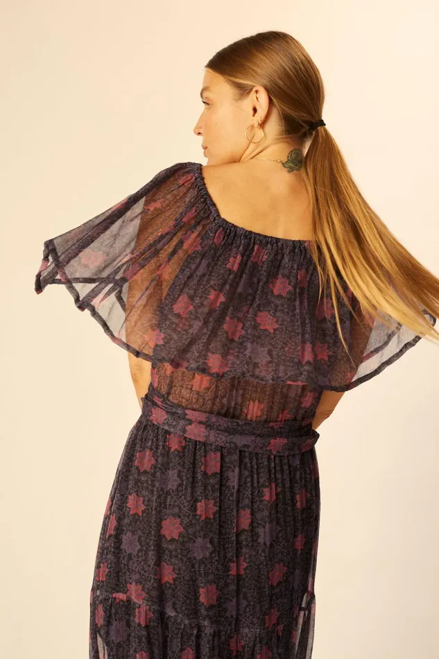 Naomi Dress With Sash Snowflake Aubergine Women Natalie Martin Dresses