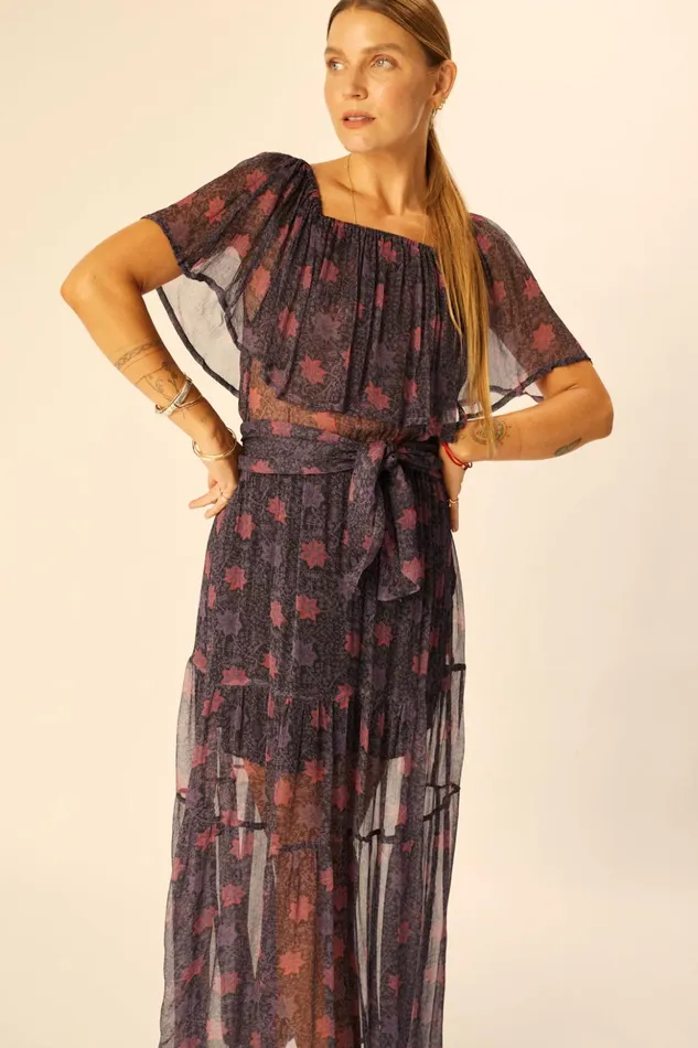Naomi Dress With Sash Snowflake Aubergine Women Natalie Martin Dresses