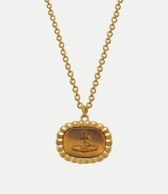 Necklaces Men Vivienne Westwood Man Denver Pendant Necklace In GoldTigerEyeGemstone Necklaces Men Vivienne Westwood Man Denver Pendant Necklace In GoldTigerEyeGemstone