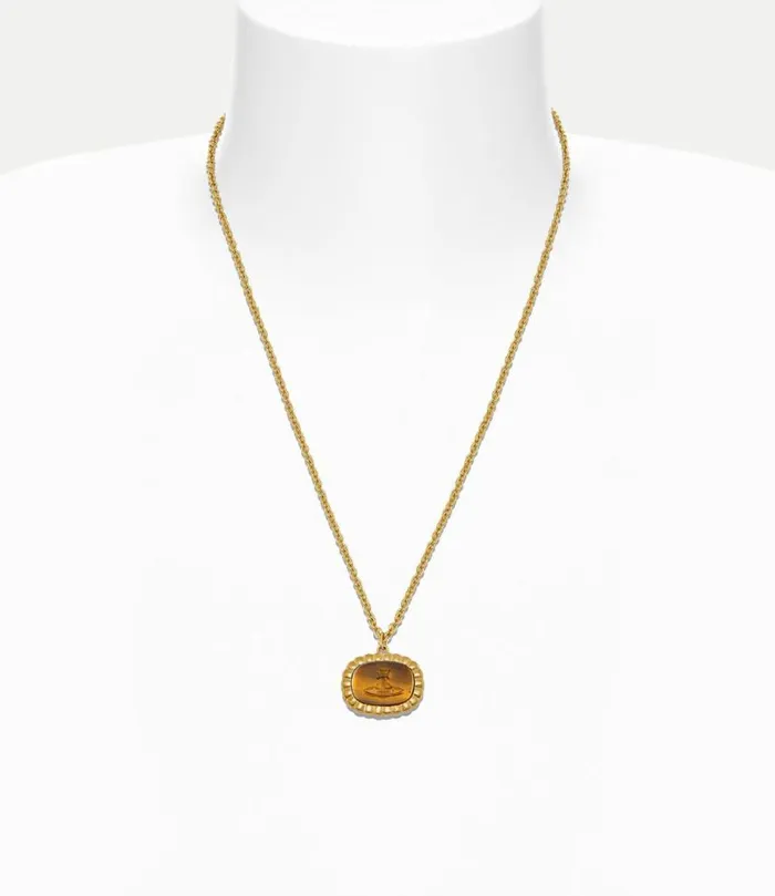 Necklaces Men Vivienne Westwood Man Denver Pendant Necklace In GoldTigerEyeGemstone