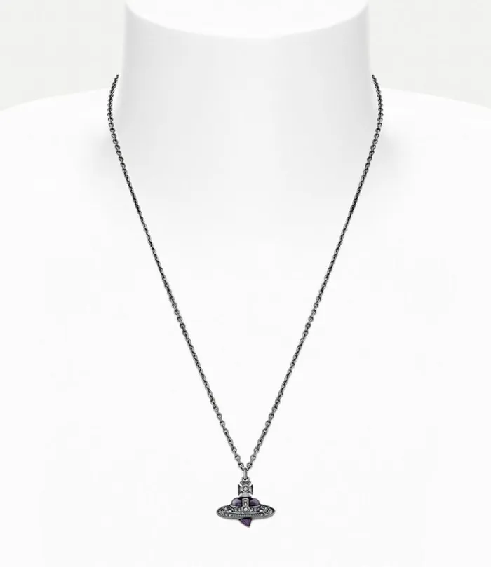 Necklaces Men Vivienne Westwood Man Diamante Heart Pendant Necklace In RutheniumPlatinumBlackDiamondCrystalLight