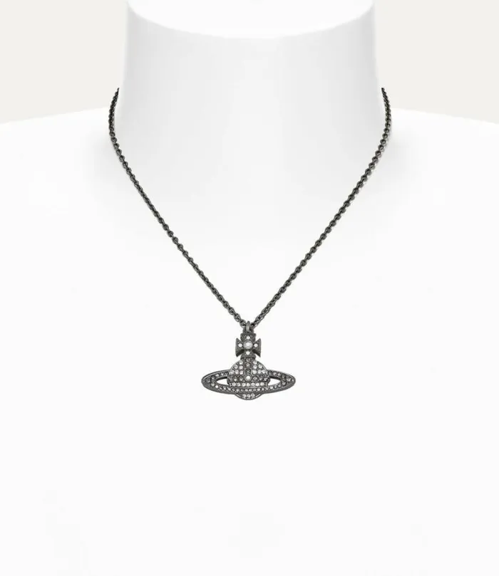 Necklaces Men Vivienne Westwood Man Kika Pendant Necklace In RutheniumWhiteBlackLabradoriteCrystal