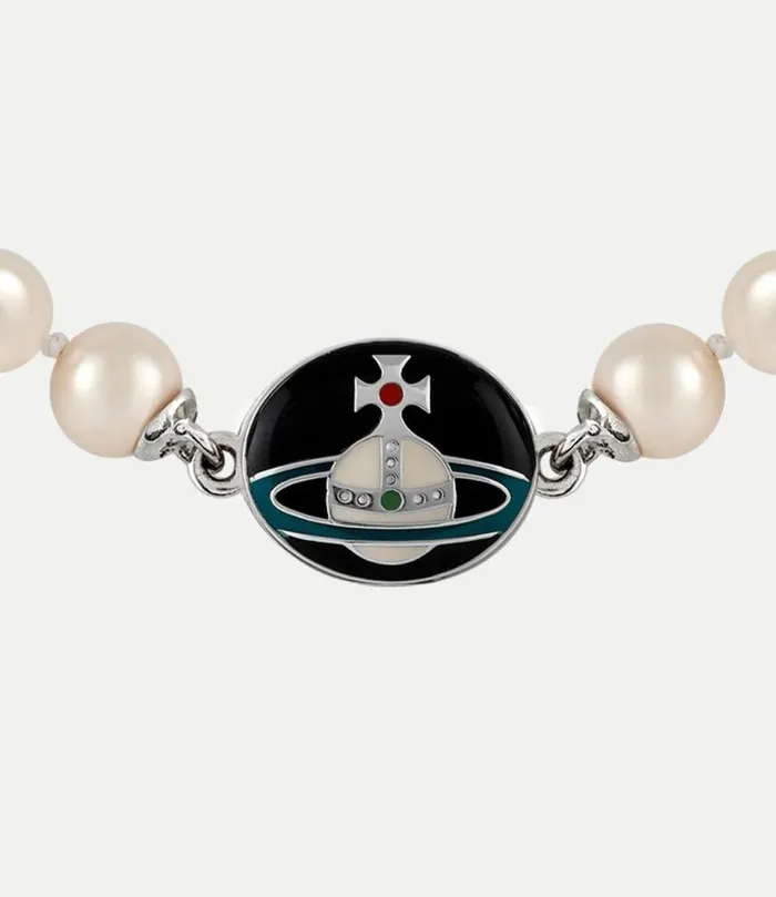 Necklaces Men Vivienne Westwood Man Loelia Large Pearl Necklace In PlatinumBlackOffWhiteGreenRed