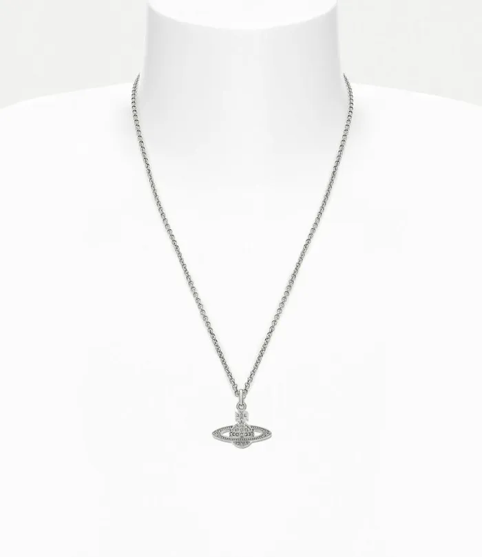 Necklaces Men Vivienne Westwood Man Mini Bas Relief Orb Pendant Necklace In PlatinumCrystalCrystal