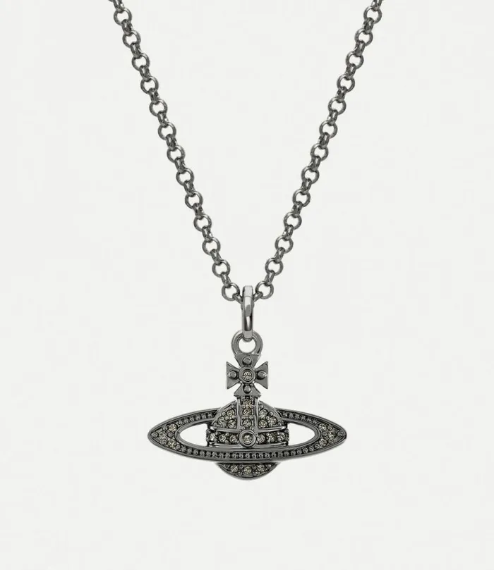 Necklaces Men Vivienne Westwood Man Mini Bas Relief Orb Pendant Necklace In RutheniumBlackDiamond Necklaces Men Vivienne Westwood Man Mini Bas Relief Orb Pendant Necklace In RutheniumBlackDiamond