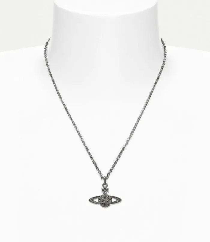 Necklaces Men Vivienne Westwood Man Mini Bas Relief Orb Pendant Necklace In RutheniumBlackDiamond