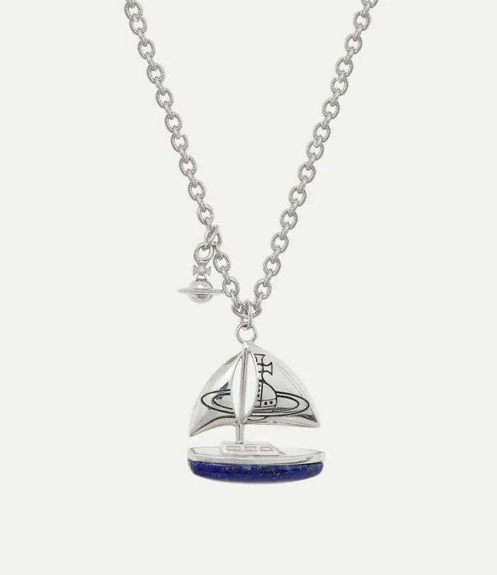 Necklaces Men Vivienne Westwood Man Wadim Boat Pendant Necklace In PlatinumBlackPatinaLapisLazuliGemstone Necklaces Men Vivienne Westwood Man Wadim Boat Pendant Necklace In PlatinumBlackPatinaLapisLazuliGemstone