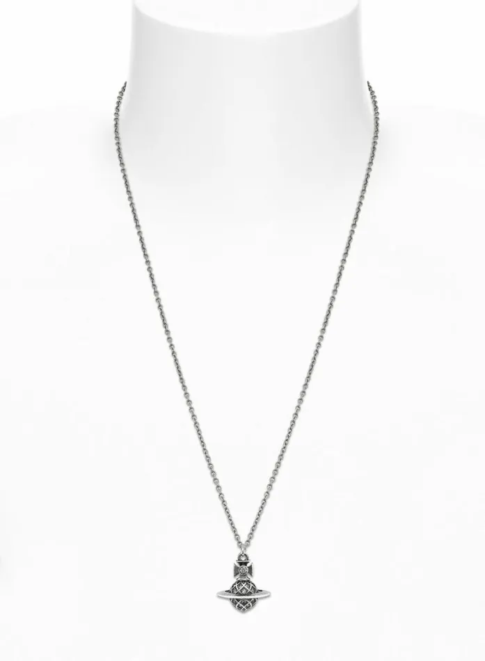 Necklaces Men Vivienne Westwood Man Willa Pendant Necklace In OxiSilverPlatinumBlackDiamondCrystal