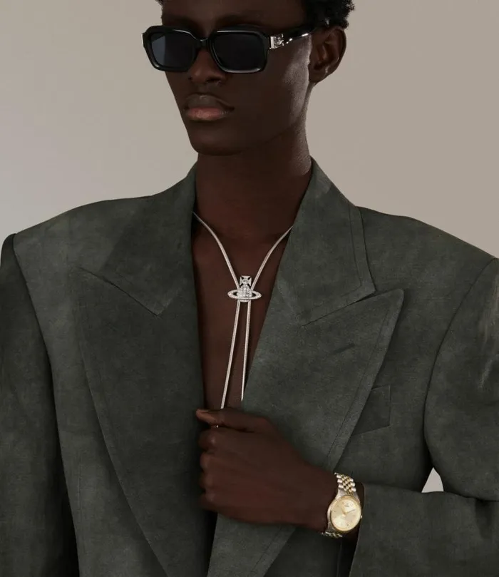 Necklaces WomenMen Vivienne Westwood Bolo Tie In PlatinumWhiteCrystal