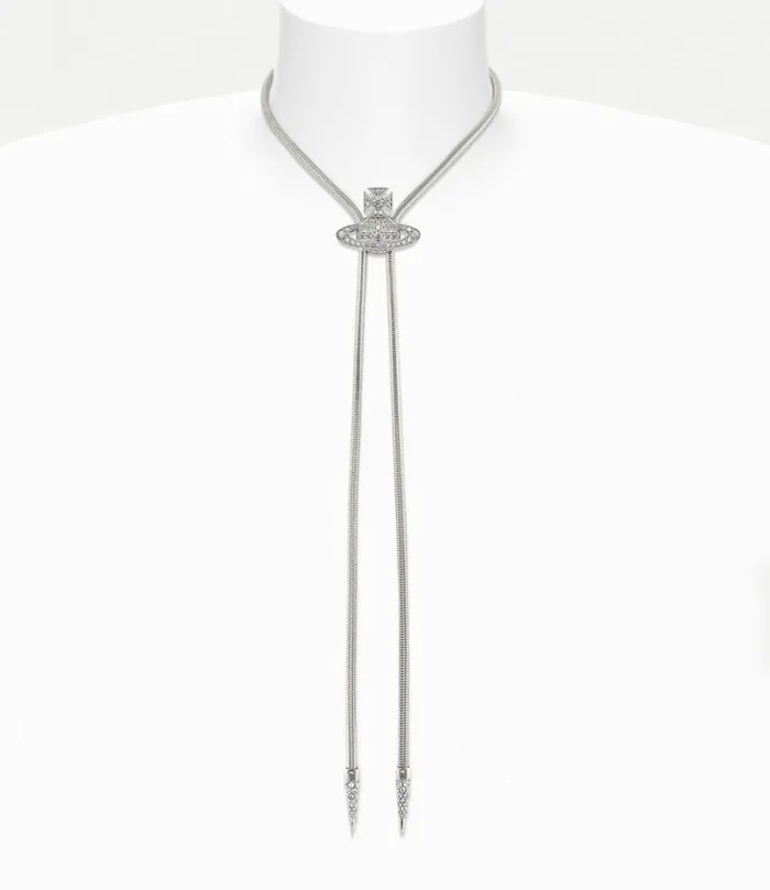 Necklaces WomenMen Vivienne Westwood Bolo Tie In PlatinumWhiteCrystal