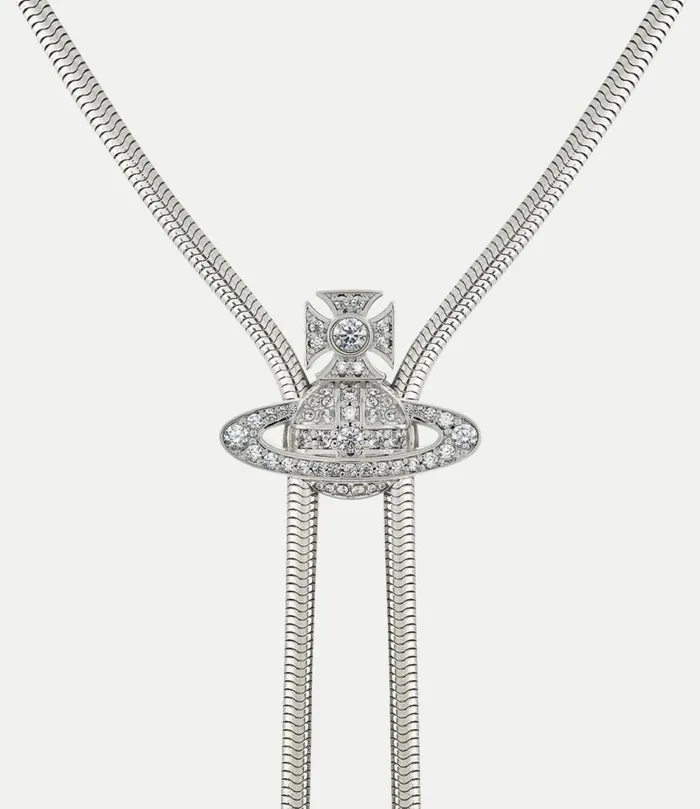 Necklaces WomenMen Vivienne Westwood Bolo Tie In PlatinumWhiteCrystal