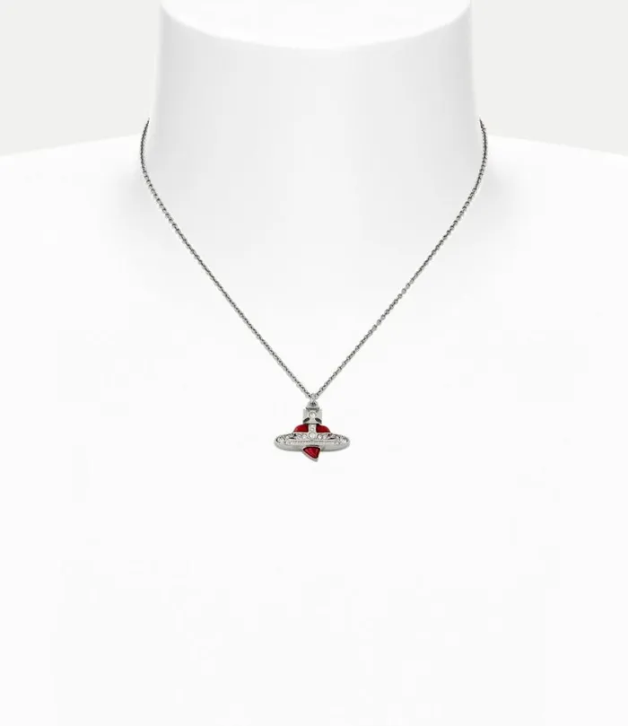 Necklaces WomenMen Vivienne Westwood New Diamante Heart Pendant Necklace In PlatinumCrystalIndianPinkEnamel