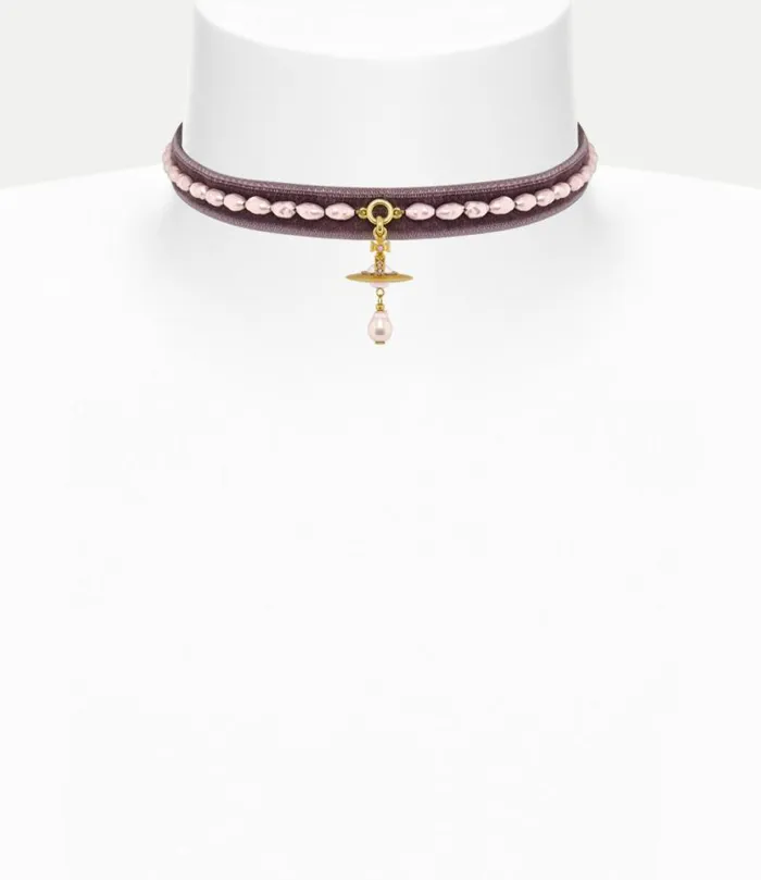 Necklaces Women Vivienne Westwood Aleksa Choker In GoldLightAmethystCrystalRosalinePearlMauve Necklaces Women Vivienne Westwood Aleksa Choker In GoldLightAmethystCrystalRosalinePearlMauve