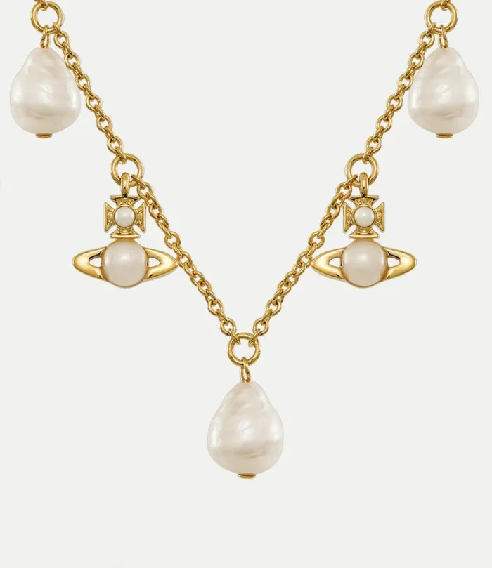 Necklaces Women Vivienne Westwood Emiliana Necklace In GoldCreamrosePearl