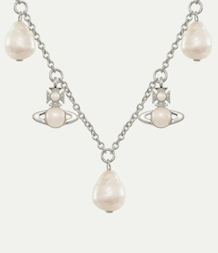 Necklaces Women Vivienne Westwood Emiliana Necklace In PlatinumCreamrosePearl