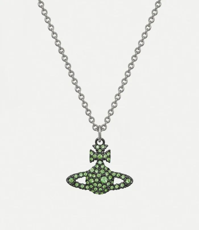 Necklaces Women Vivienne Westwood Grace Bas Relief Pendant Necklace In RutheniumPlatinumPeridotCrystal Necklaces Women Vivienne Westwood Grace Bas Relief Pendant Necklace In RutheniumPlatinumPeridotCrystal