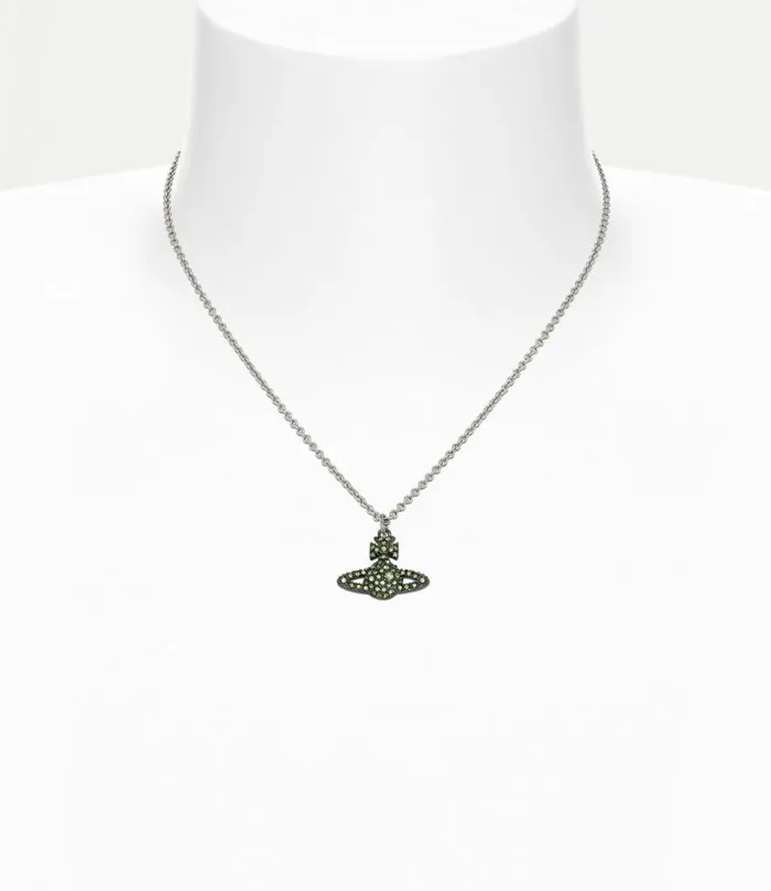 Necklaces Women Vivienne Westwood Grace Bas Relief Pendant Necklace In RutheniumPlatinumPeridotCrystal