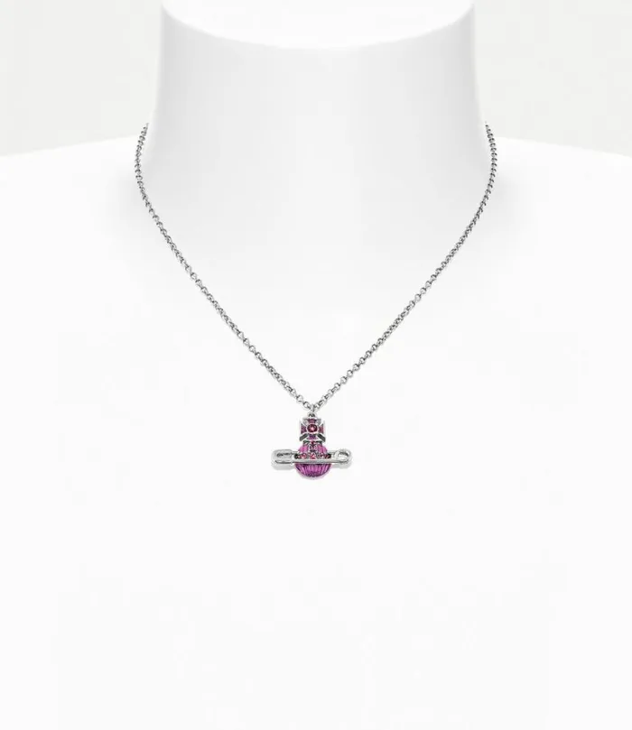 Necklaces Women Vivienne Westwood Kitty Pendant Necklace In PlatinumRoseCrystalRoseEnamel