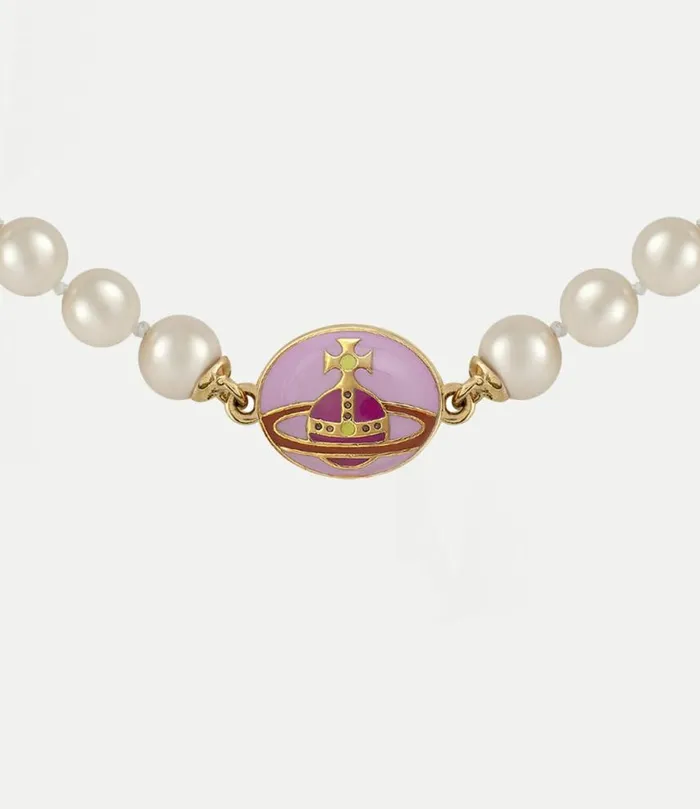 Necklaces Women Vivienne Westwood Loelia Necklace In GoldMagentaEnamelCreamrosePearl