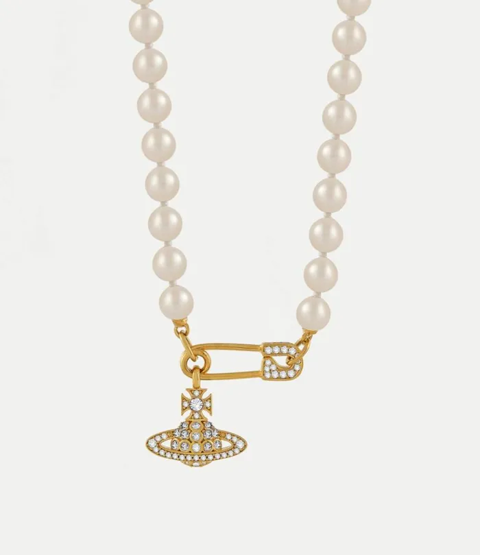 Necklaces Women Vivienne Westwood Lucrece Pearl Necklace In GoldLightCreamroseWhiteCz