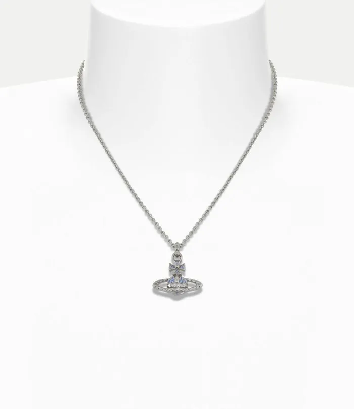 Necklaces Women Vivienne Westwood Mayfair Bas Relief Pendant In RhodiumLightSapphireCrystal