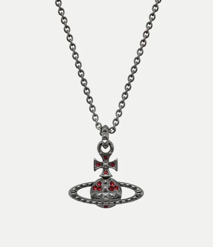 Necklaces Women Vivienne Westwood Mayfair Bas Relief Pendant Necklace In GunmetalSiamCrystal Necklaces Women Vivienne Westwood Mayfair Bas Relief Pendant Necklace In GunmetalSiamCrystal