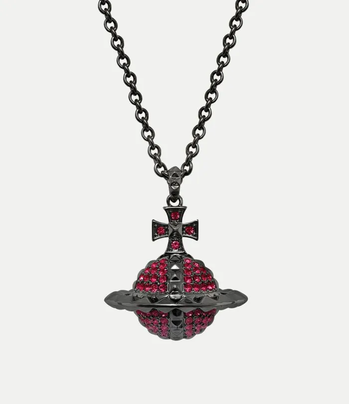 Necklaces Women Vivienne Westwood Mayfair Large Orb Pendant In GunmetalSiamCrystal Necklaces Women Vivienne Westwood Mayfair Large Orb Pendant In GunmetalSiamCrystal