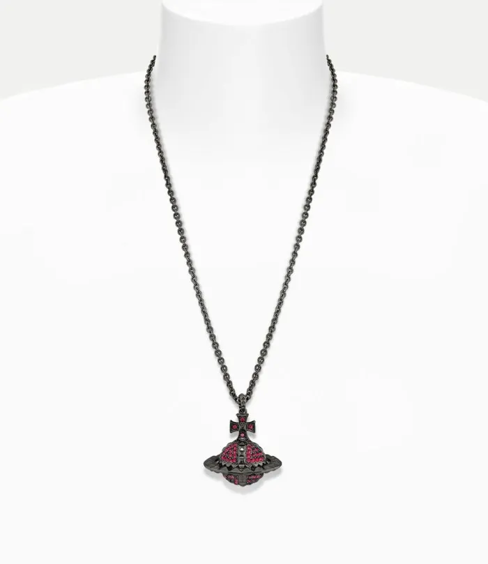 Necklaces Women Vivienne Westwood Mayfair Large Orb Pendant In GunmetalSiamCrystal