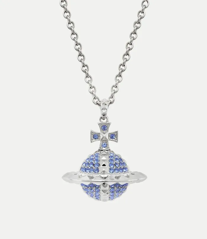 Necklaces Women Vivienne Westwood Mayfair Large Orb Pendant In RhodiumLightSapphireCrystal Necklaces Women Vivienne Westwood Mayfair Large Orb Pendant In RhodiumLightSapphireCrystal