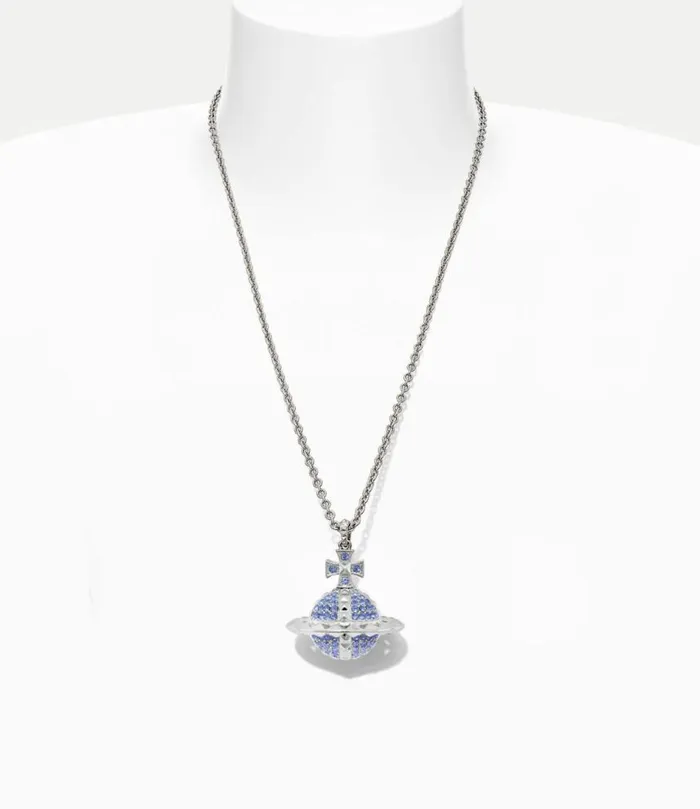 Necklaces Women Vivienne Westwood Mayfair Large Orb Pendant In RhodiumLightSapphireCrystal