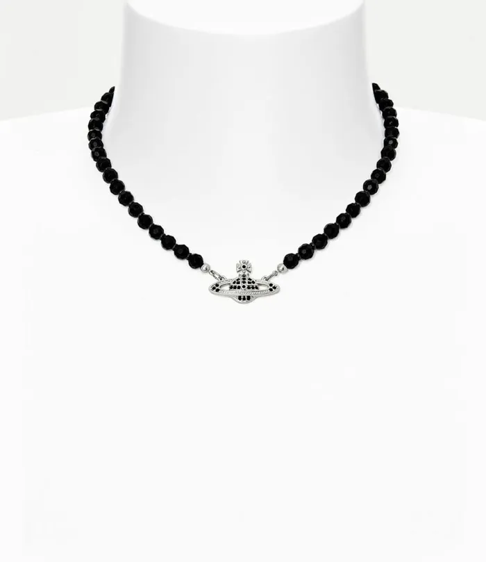 Necklaces Women Vivienne Westwood Messaline Choker In PlatinumRutheniumBlackAgateGemstoneJet Necklaces Women Vivienne Westwood Messaline Choker In PlatinumRutheniumBlackAgateGemstoneJet