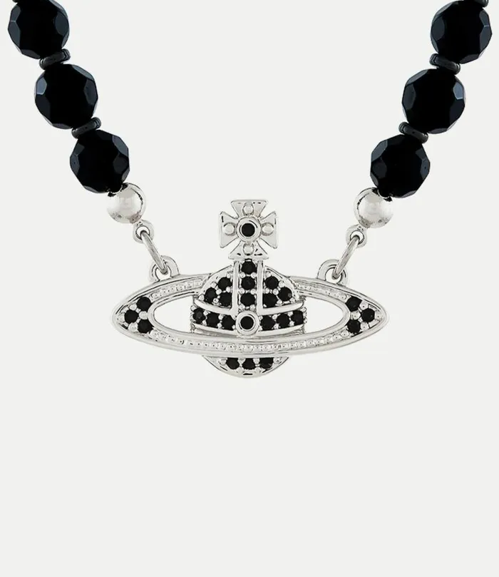 Necklaces Women Vivienne Westwood Messaline Choker In PlatinumRutheniumBlackAgateGemstoneJet