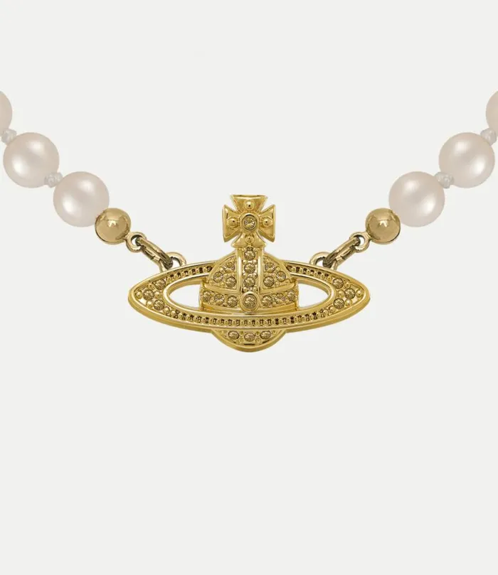 Necklaces Women Vivienne Westwood Mini Bas Relief Pearl Choker In GoldLightColoradoTopazPearl