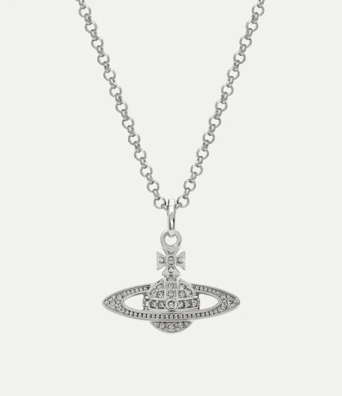 Necklaces Women Vivienne Westwood Mini Bas Relief Pendant Necklace In PlatinumCrystal Necklaces Women Vivienne Westwood Mini Bas Relief Pendant Necklace In PlatinumCrystal