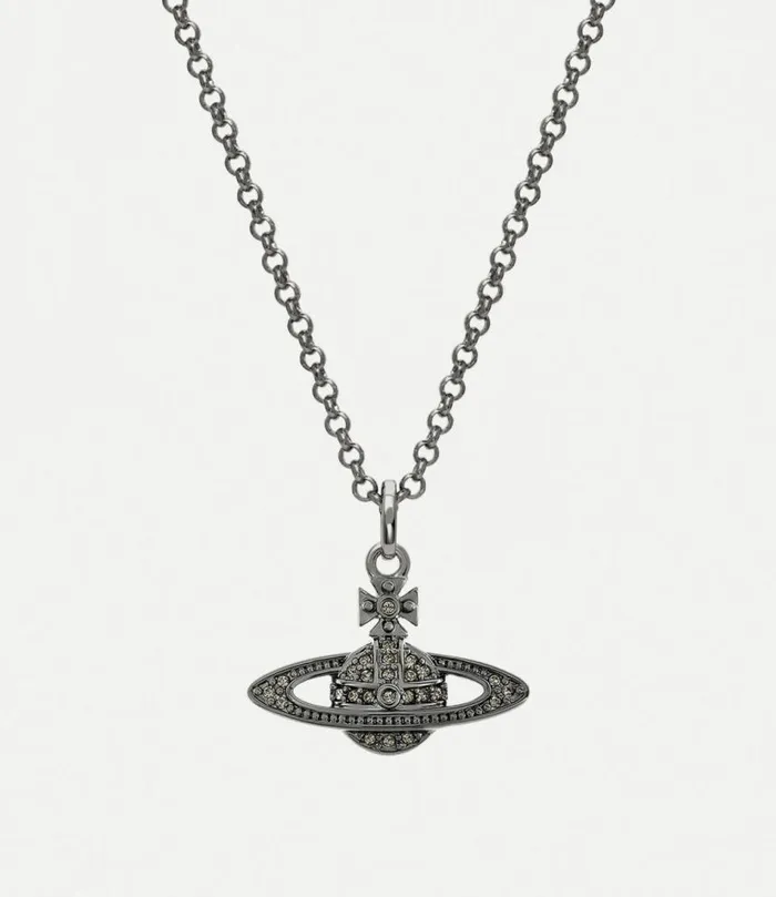 Necklaces Women Vivienne Westwood Mini Bas Relief Pendant Necklace In RutheniumBlackDiamond Necklaces Women Vivienne Westwood Mini Bas Relief Pendant Necklace In RutheniumBlackDiamond