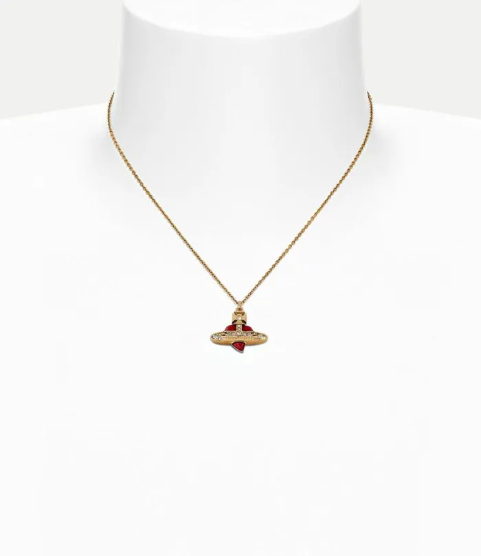 Necklaces Women Vivienne Westwood New Diamante Heart Pendant Necklace In GoldCrystalIndianPinkEnamel
